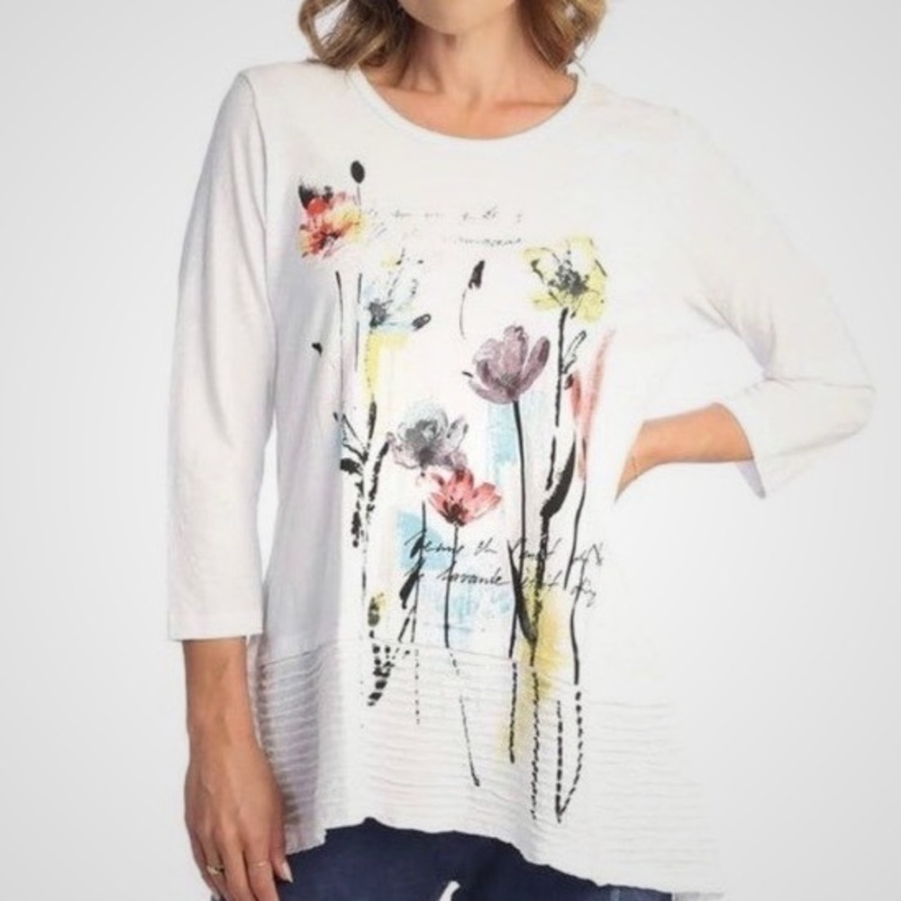 NEW Jess‎ & Jane Small Tunic Top "Sierra"NWT Floral 3/4 Sleeve 100% Cotton